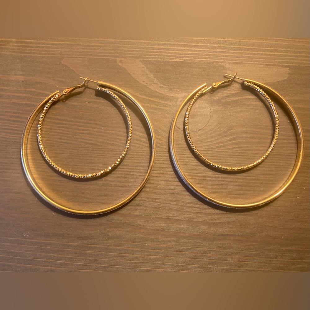Gold and Silver Double Hoop Earrings